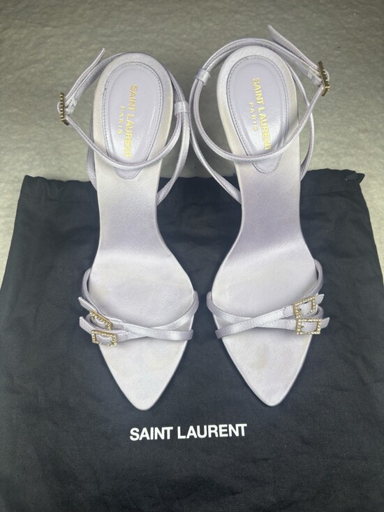 Saint Laurent YSL Lila Sandals Crepe Satin Lilac Light Purple Color Size 37.5 - Picture 3 of 10